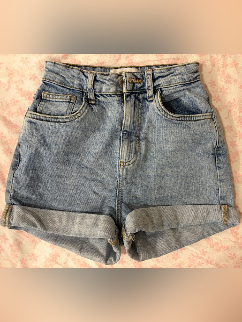 Cotton On High Rise Stretch Denim Rolled Cuff Shorts Blue Wash Size 2